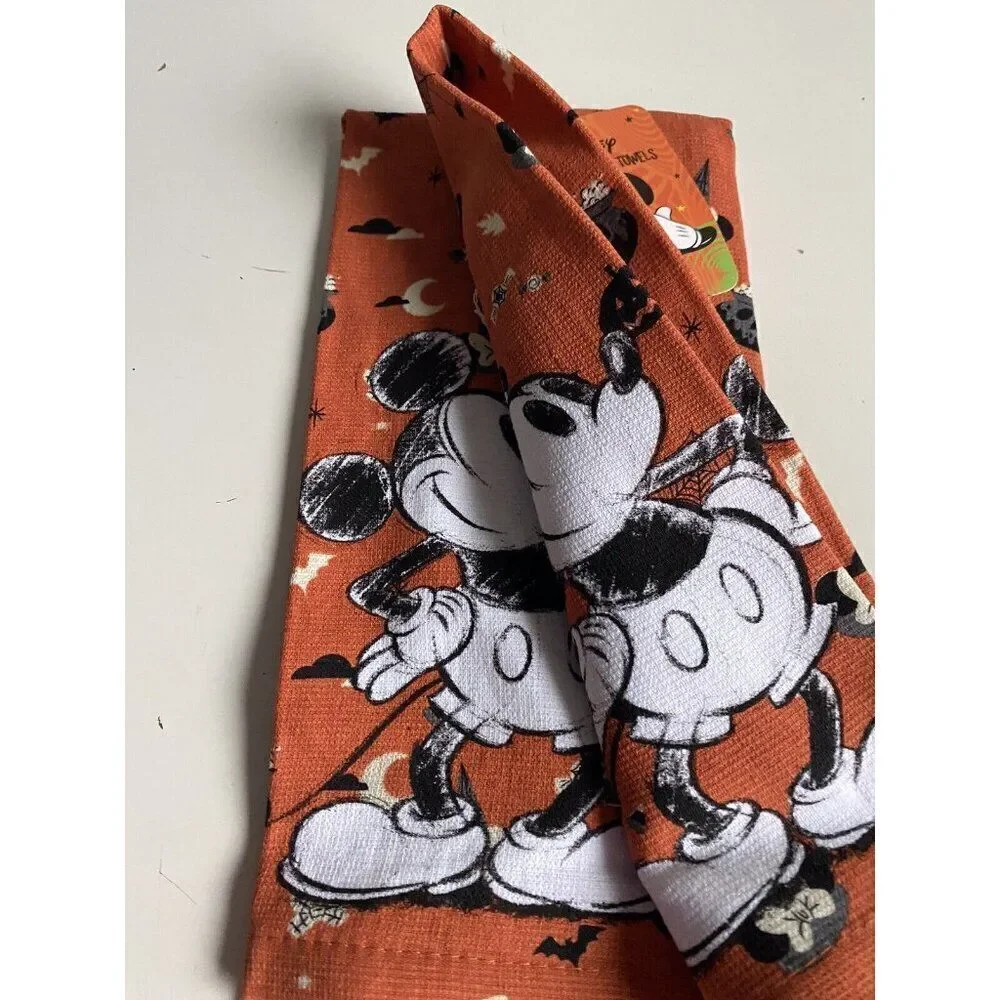 2 Pack Disney Mickey Mouse Halloween Kitchen Towels Jack O Lantern Witch Hat NEW